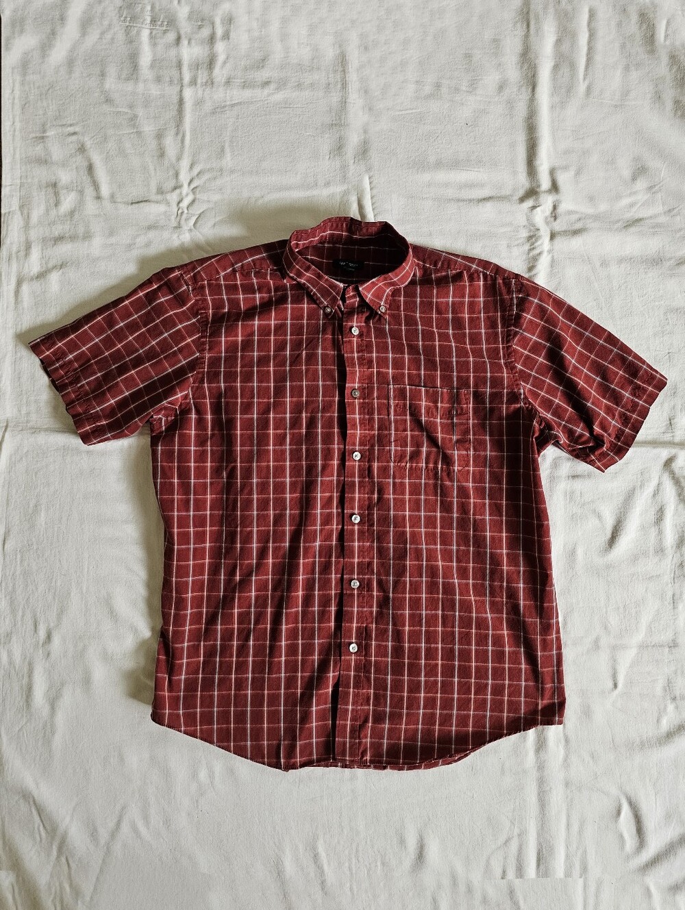 Van Heusen Men's Burgundy Windowpane Short-Sleeve Button-Down